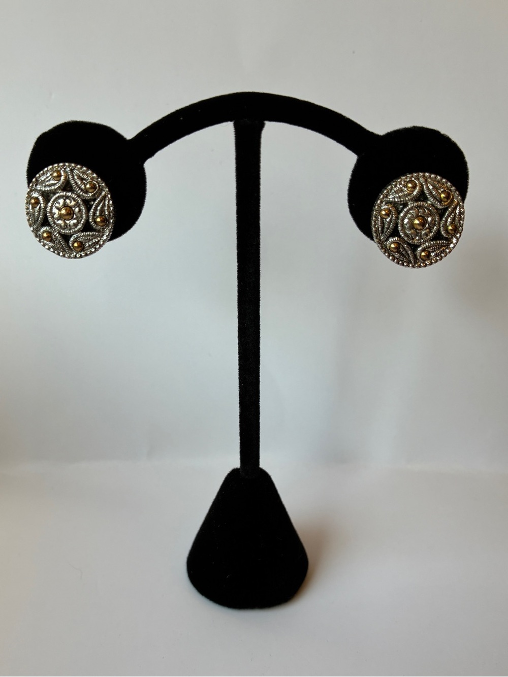 Vintage Signed NAPIER Two Tone Silver Gold Screw Back Clip On Earrings